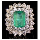 Platinum 5.75ct Natural Emerald & Lab Diamond Ring