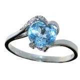Heart Shape Natural Blue Topaz & Diamond Ring