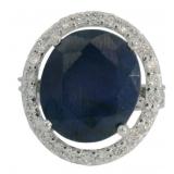 Oval 7.29 ct Natural Sapphire & Lab Diamond Ring