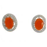 Genuine Fire Opal & Zircon Halo Earrings