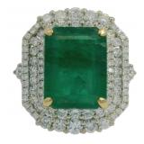 14k Gold 9.31 ct Natural Emerald & Diamond Ring