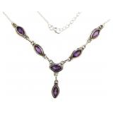 Natural Vintage Style Marquise Amethyst Necklace