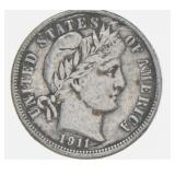 1911-D Barber Silver Dime