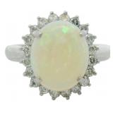 Platinum 2.63 ct Natural Opal & Diamond Ring