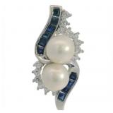 Elegant Double Pearl & Sapphire Pendant