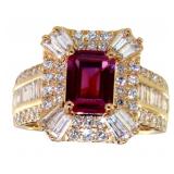 Emerald Cut 2.70 ct Tourmaline & Lab Diamond Ring