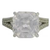 Asscher Cut 4.30 ct Natural White Sapphire Ring