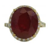 14k Gold 9.76 ct Oval Ruby & Diamond Ring