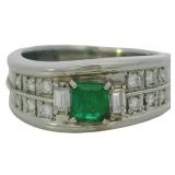 Platinum 3/4 ct Natural Emerald & VS Diamond Ring
