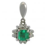 Platinum 1/2 ct Natural Emerald & Diamond Pendant
