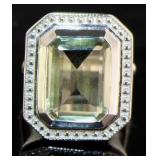 Emerald Cut 12.60 ct Natural Green Amethyst Ring