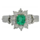 Platinum 4/5 ct Natural Emerald & Diamond Ring