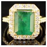 Natural 8.01 ct Emerald & Lab Diamond Ring