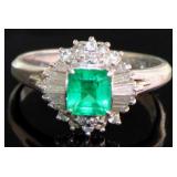 Platinum 1.42 ct Natural Emerald & Diamond Ring