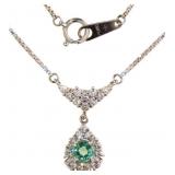 Platinum 1.00ct Natural Emerald & Diamond Necklace