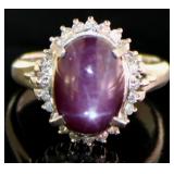 Platinum 8.04 ct Natural Star Ruby & Diamond Ring