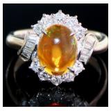 Platinum Natural 1.97 ct Fire Opal & Diamond Ring