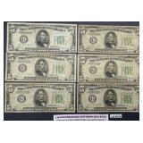 1934 Green Seal $5 Federal Reserve Note Lot