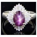 Platinum 3.57 ct Natural Star Ruby & Diamond Ring