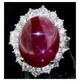 Platinum 22.66 ct Natural Star Ruby & Diamond Ring