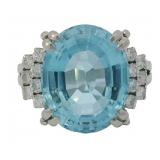 Platinum 9.53 ct Natural Blue Topaz & Diamond Ring