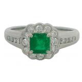 Platinum .93 ct Natural Emerald & Diamond Ring