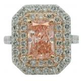 Radiant Cut 3.89 ct Vivid Pink Lab Diamond Ring