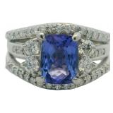 Platinum 2.28 ct Natural Tanzanite & Diamond Ring