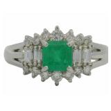 Platinum 1.05 ct Natural Emerald & Diamond Ring