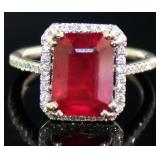 14kt Gold 6.08 ct Step Cut Ruby & Diamond Ring