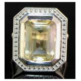 Emerald Cut 12.60 ct Natural Golden Citrine Ring