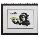 Chimp With Banana Gun Giclee Framed by Banksy