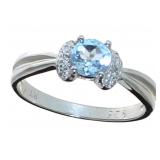 Round Natural Blue Topaz & Diamond Ring