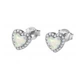 Heart Shape White Opal & Diamond Earrings