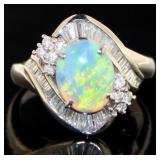 Platinum 2.08 ct Natural Opal & Diamond Ring
