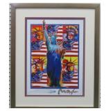 Gold Bless America w/5 Liberties Framed Peter Max