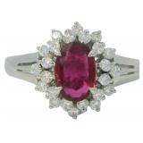 Platinum .90 ct Natural Ruby & Diamond Ring