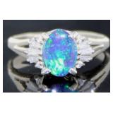 Platinum 1.62 ct Natural Black Opal & Diamond Ring