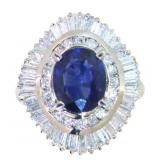 Platinum Natural 3.90 ct Sapphire & Diamond Ring
