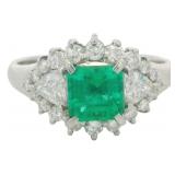 Platinum 1.36 ct Natural Emerald & Diamond Ring