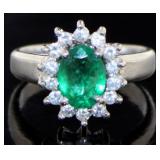Platinum 1.28 ct Natural Emerald & Diamond Ring