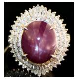 Platinum 10.64 ct Natural Star Ruby & Diamond Ring