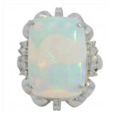 Platinum 7.11 ct Natural Opal & Diamond Ring