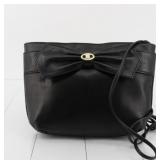 Celine Ribbon Motif Black Leather Shoulder Bag