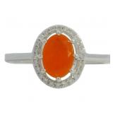 Genuine Fire Opal & Zircon Halo Ring
