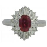 Platinum 1.18 ct Natural Ruby & Diamond Ring