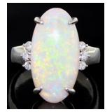 Platinum 7.86 ct Natural Opal & VS Diamond Ring