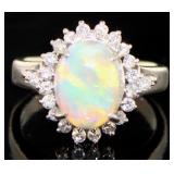 Platinum 2.38 ct Natural Opal & Diamond Ring