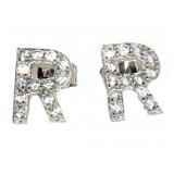 Brilliant White Sapphire R Monogram Earrings