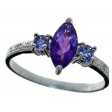 Marquise Cut 2.11 ct Amethyst-Tanzanite-Diam. Ring